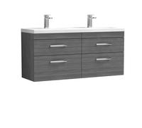 Balterley Millwich Contemporary 4 Drawer Wall Hung Vanity Unit With Basin, Anthracite Woodgrain, 1200mm