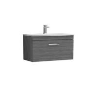 Balterley Millwich Contemporary 1 Drawer Wall Hung Vanity Unit With Curved Basin, Anthracite Woodgrain, 800mm