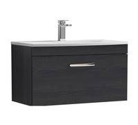 Balterley Millwich Contemporary 1 Drawer Wall Hung Vanity Unit With Curved Basin, Charcoal Black, 800mm