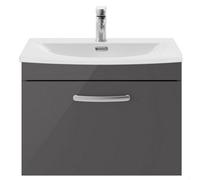 Balterley Millwich Contemporary 1 Drawer Wall Hung Vanity Unit With Curved Basin, Gloss Grey, 600mm