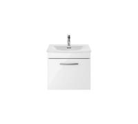 Millwich Contemporary 1 Drawer Wall Hung Vanity Unit with Curved Basin, Gloss White, 500mm