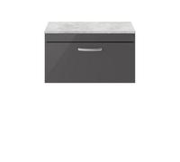 Balterley Millwich Contemporary 1 Drawer Wall Hung Vanity Unit With Laminate Black Galaxy Granite Worktop, Gloss Grey, 800mm