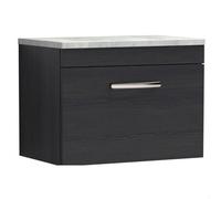 Balterley Millwich Contemporary 1 Drawer Wall Hung Vanity Unit With Laminate Black Galaxy Granite Worktop, Charcoal Black, 600mm