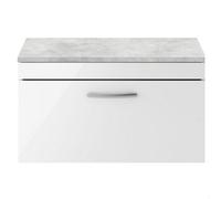 Balterley Millwich Contemporary 1 Drawer Wall Hung Vanity Unit With Laminate Black Galaxy Granite Worktop, Gloss White, 800mm