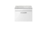 Balterley Millwich Contemporary 1 Drawer Wall Hung Vanity Unit With Laminate Black Galaxy Granite Worktop, 600mm