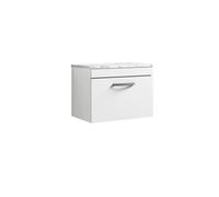 Balterley Millwich Contemporary 1 Drawer Wall Hung Vanity Unit With Laminate Carrara Marble Worktop, Gloss White, 600mm
