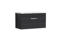 Balterley Millwich Contemporary 1 Drawer Wall Hung Vanity Unit With Laminate Carrara Marble Worktop, Charcoal Black, 800mm