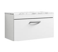 Balterley Millwich Contemporary 1 Drawer Wall Hung Vanity Unit With Laminate Carrara Marble Worktop, Gloss White, 800mm