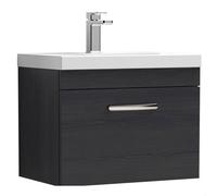 Millwich Contemporary 1 Drawer Wall Hung Vanity Unit with Thin Edge Basin, Charcoal Black, 600mm