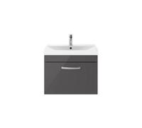 Balterley Millwich Contemporary 1 Drawer Wall Hung Vanity Unit With Thin Edge Basin, Gloss Grey, 600mm