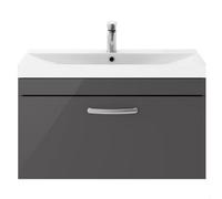 Balterley Millwich Contemporary 1 Drawer Wall Hung Vanity Unit With Thin Edge Basin, Gloss Grey, 800mm