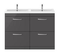 Balterley Millwich Contemporary 2 Door 2 Drawer Floor Standing Vanity Unit With Basin, Gloss Grey, 1200mm