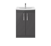 Balterley Millwich Contemporary 2 Door Floor Standing Vanity Unit With Curved Basin, Gloss Grey, 600mm