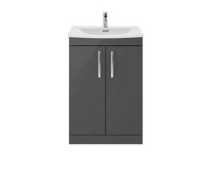 Balterley Millwich Contemporary 2 Door Floor Standing Vanity Unit With Curved Basin, Gloss Grey, 600mm