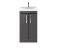 Balterley Millwich Contemporary 2 Door Floor Standing Vanity Unit With Thin Edge Basin, Gloss Grey, 500mm