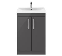 Balterley Millwich Contemporary 2 Door Vanity Basin Unit, Gloss Grey, 600mm in Grey Balterley Grey