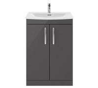 Balterley Millwich Contemporary 2 Door Vanity Basin Unit, Gloss Grey, 600mm in Grey Balterley Grey