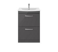 Balterley Millwich Contemporary 2 Drawer Floor Standing Vanity Unit With Curved Basin, Gloss Grey, 600mm