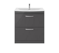Balterley Millwich Contemporary 2 Drawer Floor Standing Vanity Unit With Curved Basin, Gloss Grey, 800mm