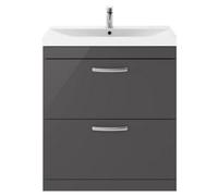 Balterley Millwich Contemporary 2 Drawer Floor Standing Vanity Unit With Thin Edge Basin, Gloss Grey, 800mm