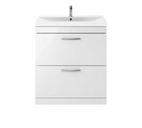 Balterley Millwich Contemporary 2 Drawer Floor Standing Vanity Unit With Thin Edge Basin, Gloss White, 800mm
