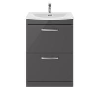 Balterley Millwich Contemporary 2 Drawer Vanity Basin Unit, Gloss Grey, 600mm in Grey Balterley Grey