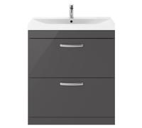 Balterley Millwich Contemporary 2 Drawer Vanity Basin Unit, Gloss Grey, 800mm in Grey Balterley Grey