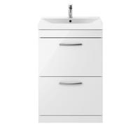 Balterley Millwich Contemporary 2 Drawer Vanity Basin Unit, Gloss White, 600mm in White Balterley White