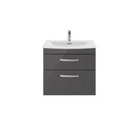 Balterley Millwich Contemporary 2 Drawer Wall Hung Vanity Unit With Curved Basin, Gloss Grey, 600mm