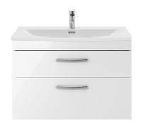 Millwich Contemporary 2 Drawer Wall Hung Vanity Unit with Curved Basin, Gloss White, 800mm