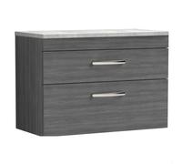 Balterley Millwich Contemporary 2 Drawer Wall Hung Vanity Unit With Laminate Black Galaxy Granite Worktop, 800mm