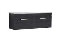 Balterley Millwich Contemporary 2 Drawer Wall Hung Vanity Unit With Laminate Black Galaxy Granite Worktop, Charcoal Black, 1200mm