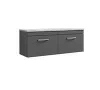 Balterley Millwich Contemporary 2 Drawer Wall Hung Vanity Unit With Laminate Black Galaxy Granite Worktop, Gloss Grey, 1200mm