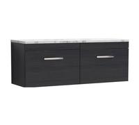 Millwich Contemporary 2 Drawer Wall Hung Vanity Unit with Laminate Carrara Marble Worktop, Charcoal Black, 1200mm