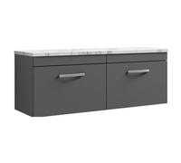 Balterley Millwich Contemporary 2 Drawer Wall Hung Vanity Unit With Laminate Carrara Marble Worktop, 1200mm
