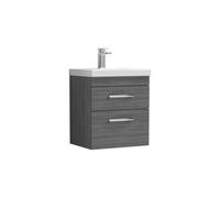 Millwich Contemporary 2 Drawer Wall Hung Vanity Unit with Thin Edge Basin, Anthracite Woodgrain, 500mm