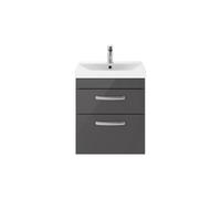 Millwich Contemporary 2 Drawer Wall Hung Vanity Unit with Thin Edge Basin, Gloss Grey, 500mm