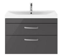 Balterley Millwich Contemporary 2 Drawer Wall Hung Vanity Unit With Thin Edge Basin, Gloss Grey, 800mm