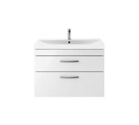 Millwich Contemporary 2 Drawer Wall Hung Vanity Unit with Thin Edge Basin, Gloss White, 800mm