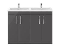 Balterley Millwich Contemporary 4 Door Floor Standing Vanity Unit With Basin, Gloss Grey, 1200mm