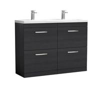 Balterley Millwich Contemporary 4 Drawer Floor Standing Vanity Unit With Basin, Charcoal Black, 1200mm
