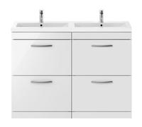 Millwich Contemporary 4 Drawer Floor Standing Vanity Unit with Basin, Gloss White, 1200mm