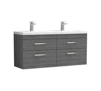 Balterley Millwich Contemporary 4 Drawer Wall Hung Vanity Unit With Basin, Anthracite Woodgrain, 1200mm