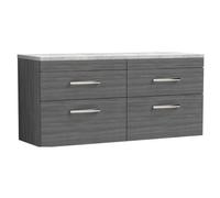Balterley Millwich Contemporary 4 Drawer Wall Hung Vanity Unit With Laminate Black Galaxy Granite Worktop, Anthracite Woodgrain, 1200mm