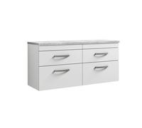 Balterley Millwich Contemporary 4 Drawer Wall Hung Vanity Unit With Laminate Black Galaxy Granite Worktop, Gloss White, 1200mm