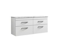 Balterley Millwich Contemporary 4 Drawer Wall Hung Vanity Unit With Laminate Carrara Marble Worktop, Gloss White, 1200mm