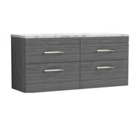 Balterley Millwich Contemporary 4 Drawer Wall Hung Vanity Unit With Laminate Carrara Marble Worktop, Anthracite Woodgrain, 1200mm