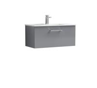 Balterley Level Modern Bathroom 1 Soft Close Drawer & Minimalist Wall Hung Vanity Unit Basin, Satin Grey, 800mm