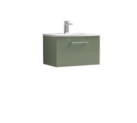 Balterley Modern Bathroom 1 Soft Close Drawer Wall Hung Vanity Unit & Curved Basin, Satin Green, 600mm