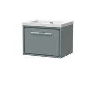 Balterley Modern Bathroom 1 Soft-Close Drawer Wall Hung Vanity Unit Fireclay Basin, Coastal Grey, 600mm